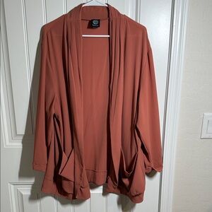 Bobeau Draped lightweight Jacket in Terracotta, Size 2X